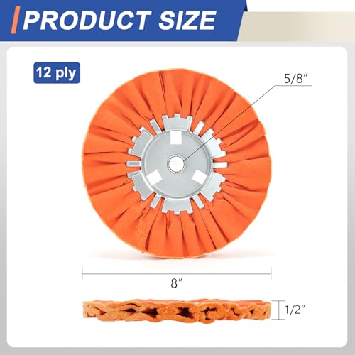 8" Orange Airway Buffing Wheel, 12-Ply Medium Polishing Wheel, 5/8" Arbor Hole, Compatible with Angle Grinder & Buffer Polisher, for Aluminum, Stainless Steel, Brass & Copper, 1PC - color: Medium 1pc, size: 12plys