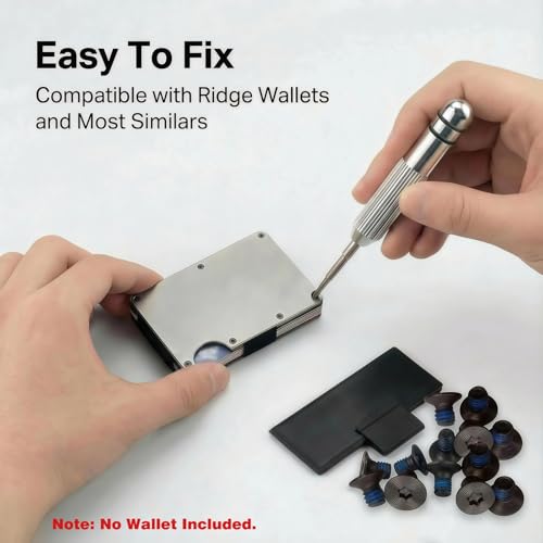Minimalist Wallet Repair Kit Compatible with Ridge Wallets, 16 Pcs Replacement Parts Include T-Shaped Elastic Band, 14 Screws and Screwdriver for Men's Metal RFID Front Pocket Card Holder