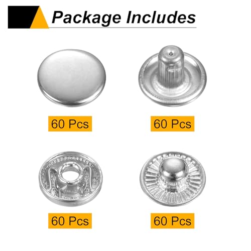 HARFINGTON 60 Sets Press-Stud Cap Buttons 12.5mm Metal Snap Fastener Alloy Sew-on Snap Buttons for Bags Leathers Marine Boat Canvas, Silver - color: Silver, size: 12.5mm