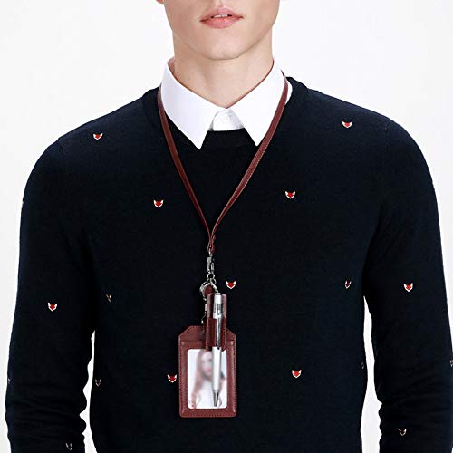 Office Badge Holder - Boshiho Genuine Leather Credit ID Card Holder with Stretch Neck Lanyard Vertical Style (Wine) - color: Wine