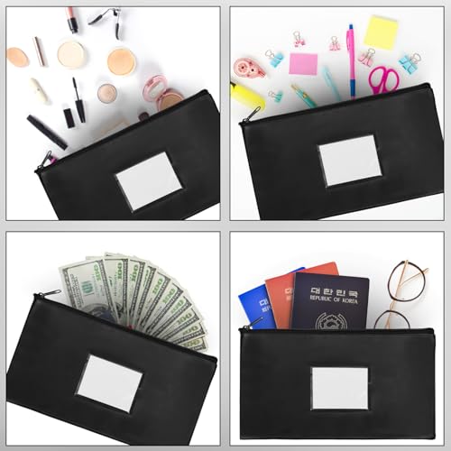 10 Pieces Money Bags with Zipper,DIY Labels,Money Pouch 11x6.1 inch | Soft PU Bank Deposit Bags, Waterproof Money Coin Pouch Purse, Cosmetics, School Gifts,Invoice, Bills, Tools, Receipt Holder