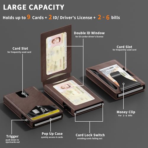 Wallet for Men,Aluminum RFID Blocking-Metal Smart Pop-Up Credit Card Holder with 2 ID Windows,Bifold Compact Security Anti Scanner Wallet & Money Clip,Men's accessories (bifold coffee) - color: bifold coffee