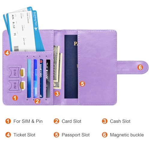 Eoehro Passport Holder for Travel Essentials, Passport Wallet Cover Case for Travel Must Haves Accessories,Passport Book Holders for Women and Men(Light Purple) - color: Light Purple, style: Magnetic Clasp