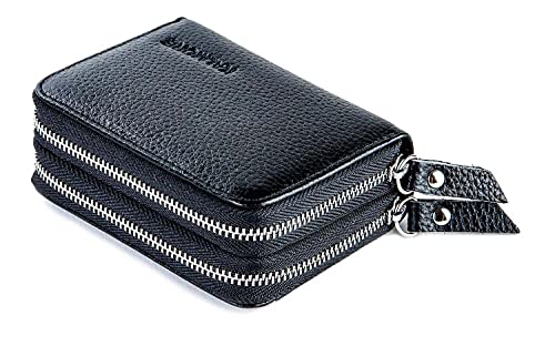 KALMORE Wallets for Women Genuine Leather Double Zipper RFID Blocking Purse with Coin Pocket - color: Black