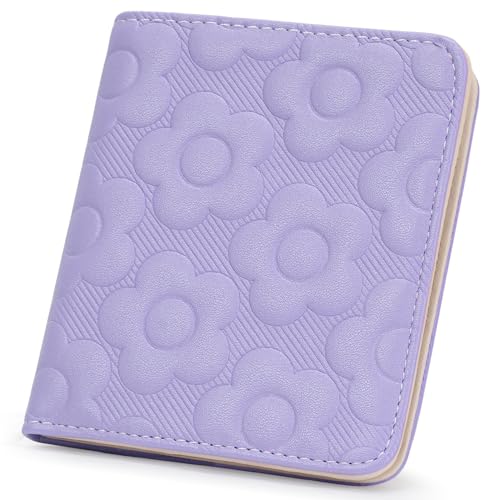 Small Wallet Women Slim RFID Leather Bifold Wallet Embossed Design | Compact design with ID window, card slots, and zipper coin pocket, ideal for daily travel, shopping, and gifts - color: 08-Lavender