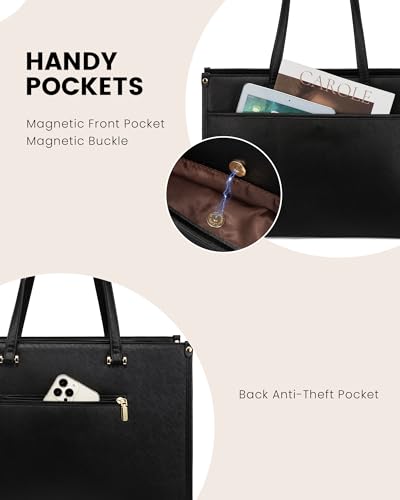 LOVEVOOK Laptop Tote Bag Women 2-in-1 Work Purse Computer Briefcase Handbag | Envelope Wristlet Clutch, Professional Work Bag for Business Office Teacher College Commute, Large PU Leather Messenger Bag - color: Black, size: 15.6 inch