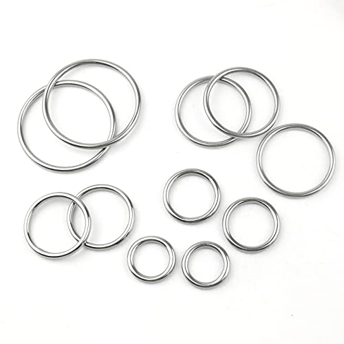 50 Pcs Stainless Steel Smoothing Welded O-Ring, 15/20/25/30/40mm Inside Diameter Metal Round Rings for Camping Belt, Dog Leashes, Hardware (Thickness 3mm, 10 of Each)