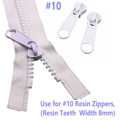 #10 White Pulls for Resin Plastic Zipper for Jacket Luggage Purses Bag Bulk | Leekayer 15PCS Large Sliders for White Metal Slider for Zipper Repair - color: White, size: #10-Single Pull