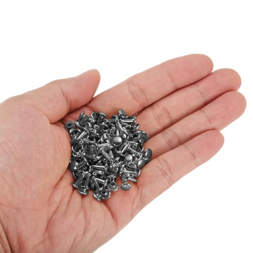 HARFINGTON 100 Sets Double Cap Leather Rivets, 6x8mm Round Cap Tubular Metal Studs Leather Crafting Rivets for Fabric Belt Pet Collar Boot Bag Repair and Decoration, Gunmetal - color: Gunmetal, size: 6x8mm
