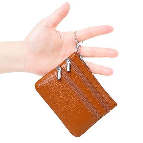 Women Genuine Leather Coin Purse Small Keychain Change Wallet - color: Brown