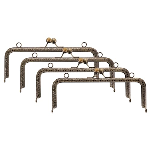 uxcell 4 Pcs Metal Purse Frame 20cm/7.9" Retro Rectangle Kiss Lock Clasp | Frame Embossed for Purse Making, Handled Bag, Coin Bag Clutch, Hardware Replacements (Bronze) - size: 7.9"
