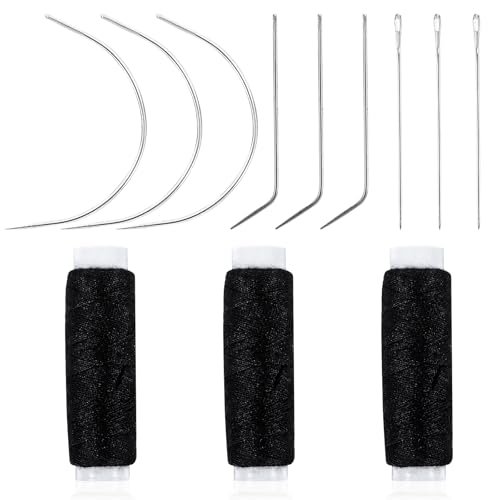 Hair Extension Tools - 12 Pcs Set with Curved Needle, Black Weaving Thread for Making Wig & Sewing Hair Weave Extension