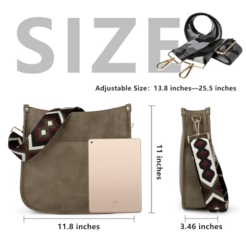 Crossbody Bag for Women Wide Guitar Strap Multi-Pocket Hobo Bag - color: Forest Green