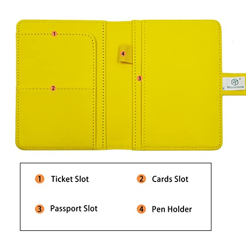 Melsbrinna Premium Leather Passport Holder Covers Case, Waterproof Rfid Blocking Travel Wallet Passport Holder with Pen Holder, Cute Passport Book for Women/Men - color: AM-Lemon yellow