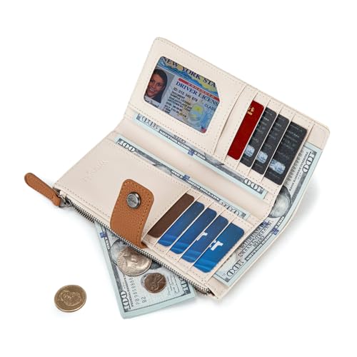 Montana West X Wrangler Womens Wallet Large Capacity Long Compact | Women's Wallets Card Cases & Money Organizers Compact Bifold Wallet for Ladies Female with Zipper Pocket - color: Bifold-Contrast Beige Brown