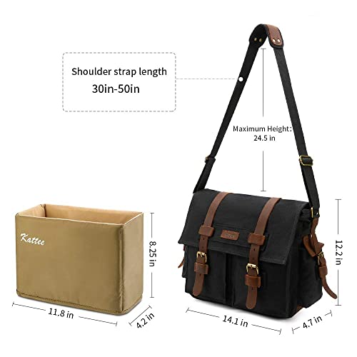 Kattee Vintage Leather Canvas DSLR SLR Camera Bags for Men | Leather & canvas, vintage. Adjustable padded dividers fit DSLR/lenses. Card pockets. Ideal for travel, office & daily - color: Black