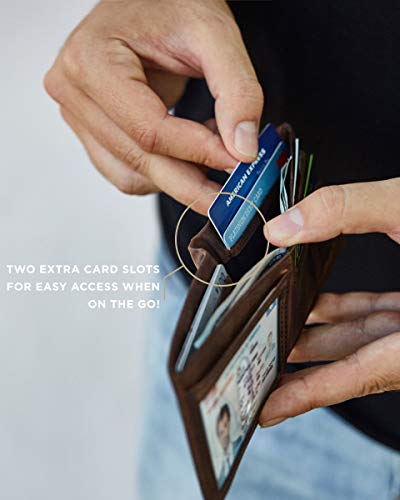 SERMAN BRANDS Mens Slim Bifold Wallet RFID Blocking Minimalist Front Pocket Wallets for Men - Thin & Stylish - color: B. Texas Brown Elite