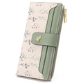 GAEKEAO Womens Wallet Slim Thin RFID Blocking Floral Vegan Leather Card Holder Bifold Long Ladies Wallet with Zipper Pocket - color: Green