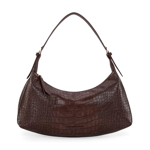 Montana West MEDIUM Shoulder Purses for Women Crescent Hobo Bags Trendy Purses - color: Crocodile Coffee