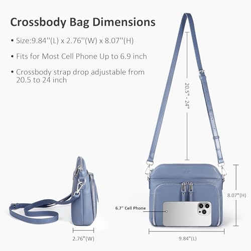 befen Genuine Leather Crossbody Bags for Women Travel Wallet Purse | Real Leather, Purse with Built in Wallet, RFID Blocking, 8 Card Slots, Crossbody Bag with Wallet, Detachable Shoulder Strap - color: Blue