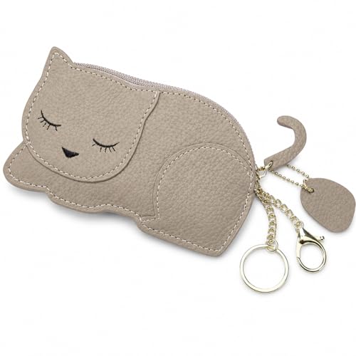 Crab Coin Purse Keychain Bag - Cat Change Pouch Small Cute Wallet Charms - color: C-grey