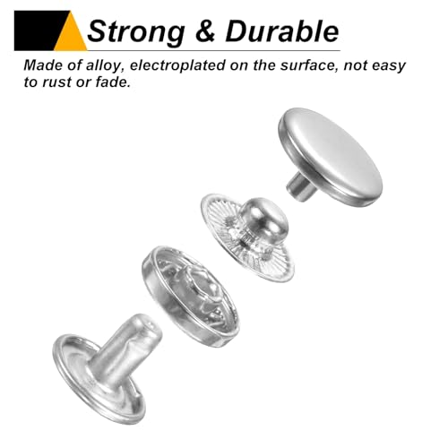 HARFINGTON 60 Sets Press-Stud Cap Buttons 12.5mm Metal Snap Fastener Alloy Sew-on Snap Buttons for Bags Leathers Marine Boat Canvas, Silver - color: Silver, size: 12.5mm