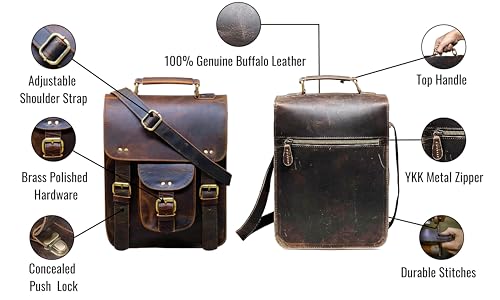 Genuine Leather Messenger Bag Vintage Laptop Crossbody Bag Satchel Man Purse Shoulder Bag for man woman office bag - style: 11 Inches Dark Brown