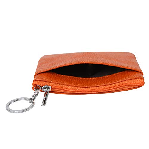 Women Genuine Leather Coin Purse Small Keychain Change Wallet - color: Orange, size: One Size