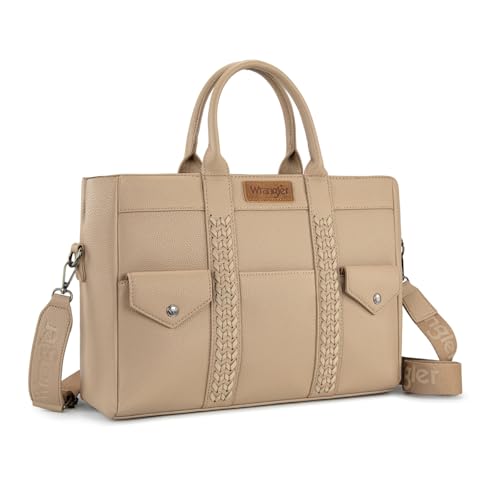 Wrangler Work Tote Bag for Men and Women Business Teacher Bag Large Capacity Briefcase Handbag with Adjustable Strap - color: Khaki