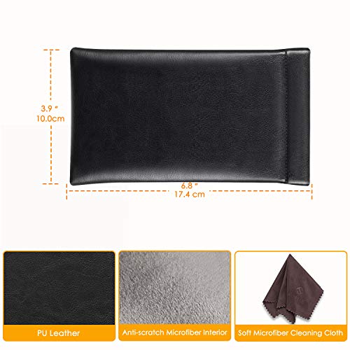FINTIE Soft Eyeglasses Case with Cleaning Cloth, Squeeze Top Glasses Pouch | Sunglasses Eyewear Bag, Vegan Leather, For Reading /Prescription Glasses Storage, For Women Daily Carry - color: Black