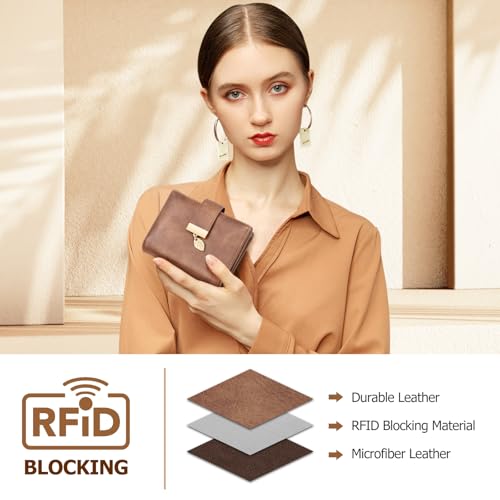 HUANLANG Small Wallets Women RFID Blocking Ladies Wallet with Zipper | Women’s Wallet Credit Card Holder, Leather, ID Window, Zipper Coin Pocket, Bifold, Perfect Gifts, Fits Small Purses, Travel - color: Light Brown