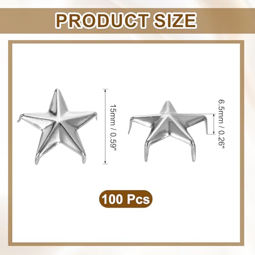 uxcell 100Pcs Metal Star Studs Claw, 15mm 5-Claw Punk Studs Rivets Spikes Nail Head Leather Rivets for DIY Crafts Clothing Leathercraft Bag Shoes, Silver - color: Silver, size: 15mm