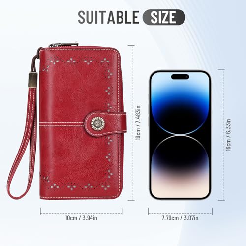 Red Wristlet Wallets for Women with with Strawberry Bag Charm | Credit Card Holder, Large Capacity, 12 Card Slots, Zipper Pocket, Ladies Clutch - color: Red - Strawberry