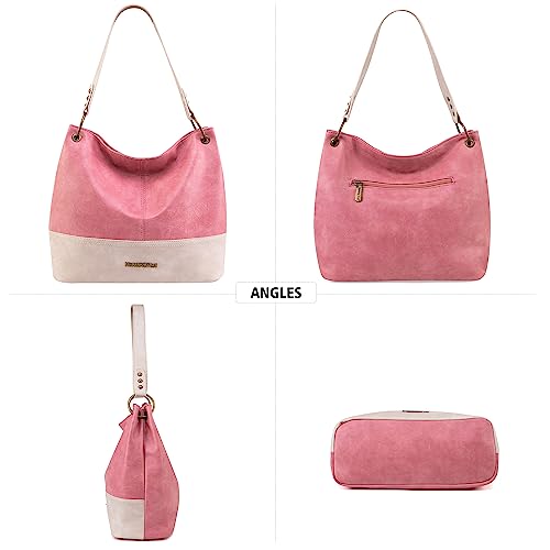 Purses for Women Hobo Bags Slouchy Shoulder Bag Tote Handbags | Stylish for Everyday Use, Zip-top Closure, Back Anti-theft Pocket, 3 Inner Pockets, Comfortable Wide Strap for Dating Errands - color: A-pink