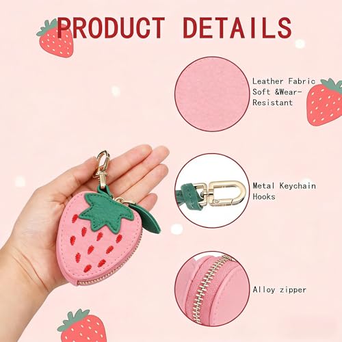 Cute Gifts for Women Strawberry Coin Purse Keychain, Mini Bag Charm for Purses,Kawaii Strawberry Purse Charm, Small Coin Pouch for Handbags, Mothers Day GraduationSpring Gifts - color: strawberry