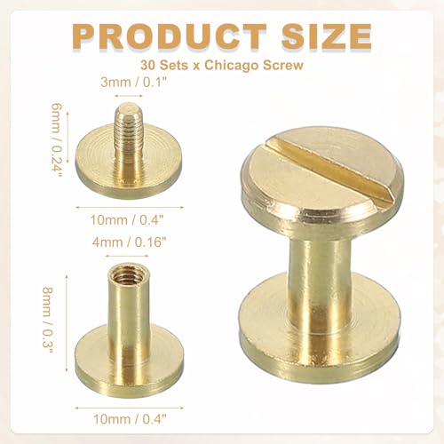 uxcell 30 Sets Chicago Screw Rivets M4x8mm Metal Phillips Head Post Nail Rivet Stud Screws Connectors for DIY Leather Belt Bag Craft Bookbinding, Brass - size: M4x8mm