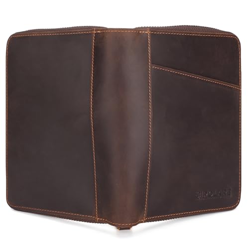 Polare Full Grain Leather Dual Passport Wallet and RFID Blocking Bifold Passport Cover Travel Document Organizer Holder 2 Passports (Dark Brown)