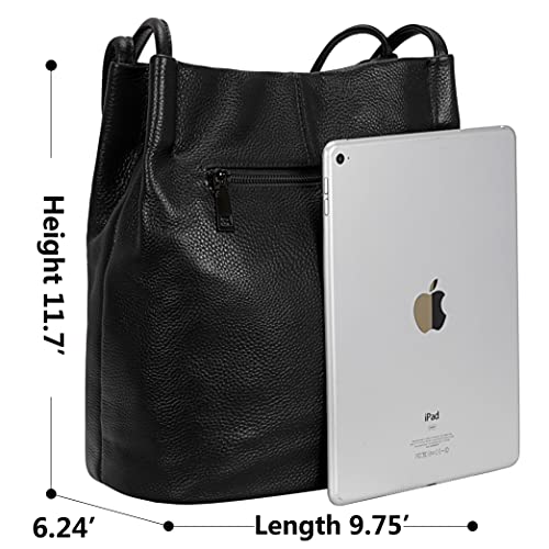 Iswee Soft Leather Tote Bucket Bag Hobo Shoulder Purse and Handbags Women | Large Size Roomy Pocketbooks Ladies Bag Everyday Bag Casual Work Travel Designer Hand Bag - color: Black