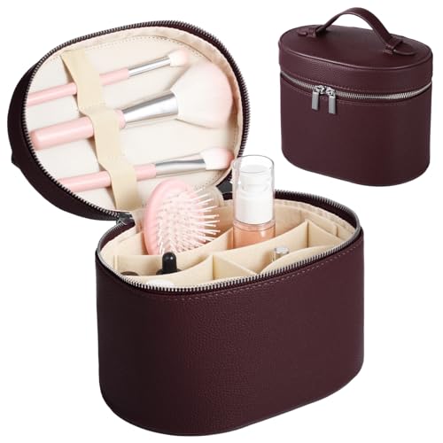 Makeup Vanity Bag for Women - Large Capacity Cosmetic Organizer with Removable Liner, Waterproof PU Leather Skincare Bag, Portable Chic Cosmetic Make Up Case for Skincare, Accessories, Burgundy - color: Burgundy, size: StyleA