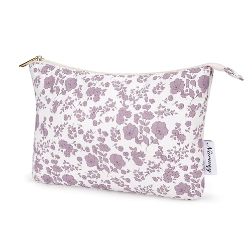 Narwey Small Makeup Bag for Purse Travel Makeup Pouch Cosmetic Bag Zipper Pouch Bags for Women (Dusty Pink Flower) - color: Dusty Pink Flower