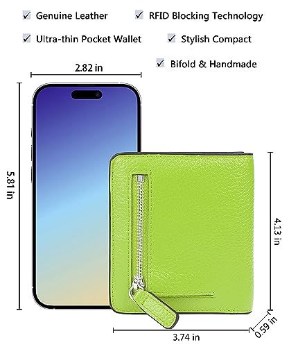 Small Leather Wallet for Women, Ladies Credit Card Holder RFID Blocking Women's Mini Bifold Pocket Purse - color: Light Green Rfid Blocking