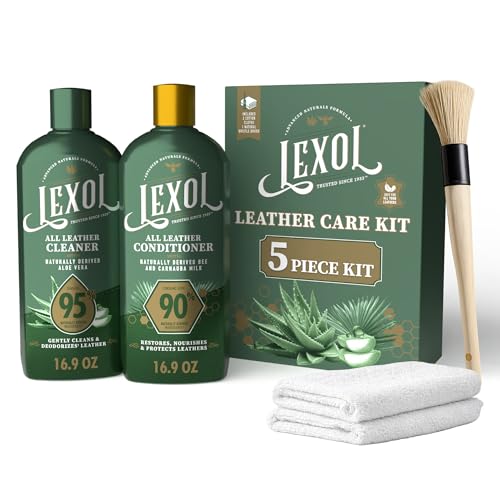 Lexol All Leather Care Kit - 5-Piece Natural Leather Cleaner & Conditioner with Aloe Vera, Bee Milk, Cloths & Brush for Car Seats, Furniture, Jackets, Bags & Boots, Gift for leather lovers - style: Lexol Natural Kit