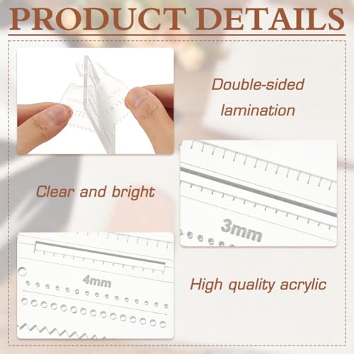 FINGERINSPIRE 4 PCS Clear Acrylic Leather Stitching Aid Plate 3/4/5/6mm Multifuction Stencil Template Leather Punching Tool Ruler Leather Stitching Aid Plate for Pulling Up Pricking Letherworking