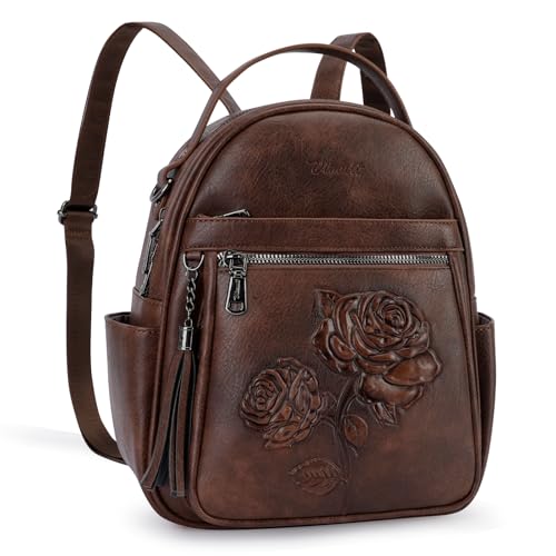 Mini Backpack Purse for Women,Vegan Leather Small Backpack for Daily | Embossed Lightweight Water-Resistance Travel Mini Fashion Daypack Bag,Ladies Casual Backpack Purse Gift Choice for Women - color: Coffee-flower