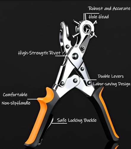 Belt Hole Puncher for Leather,3 Round,2 Flat,1 Oval,Labor-Saving,Sharp,Fully Polished.