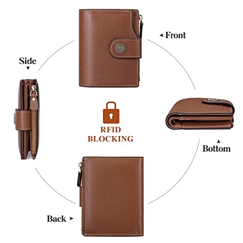 FALAN MULE Small Wallet for Women Leather Bifold Compact Small Womens Wallet with RFID Blocking - color: Caramel