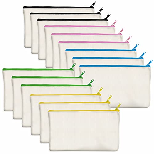 15 Pack Blank Cotton Canvas DIY Craft Zipper Bags Pouches Pencil Case for Makeup Cosmetic Toiletry Stationary Storage - color: Beige (color zipper)