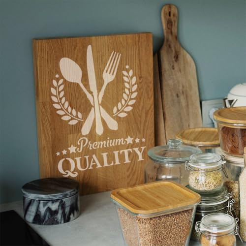 FINGERINSPIRE Kitchen Tableware Stencils with a Brush 11.7x8.3Inch Knives Painting Stencils Forks Stencil Spoons Stencil Bay Leaves Template Kitchen Themes PET Template for Wood Floor Tile Wall DIY - color: Kitchen Tableware