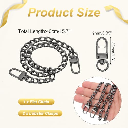 uxcell 15.7" Flat Purse Chain Strap, Black Shoulder Straps Chains Metal Handbag Replacement Belt with 2 Pcs Metal Lobster Swivel Trigger Clips Style1 for Cross Body Wallet Bag - color: Black, size: 15.7"