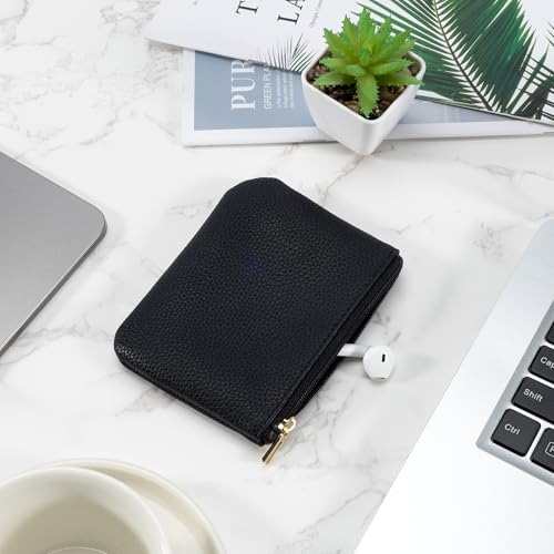 Chelmon PU Leather Coin Purse Pouch Change Holder Small With Zipper for Men Women 2 PCS Set (Black&Black) - color: Black&Black